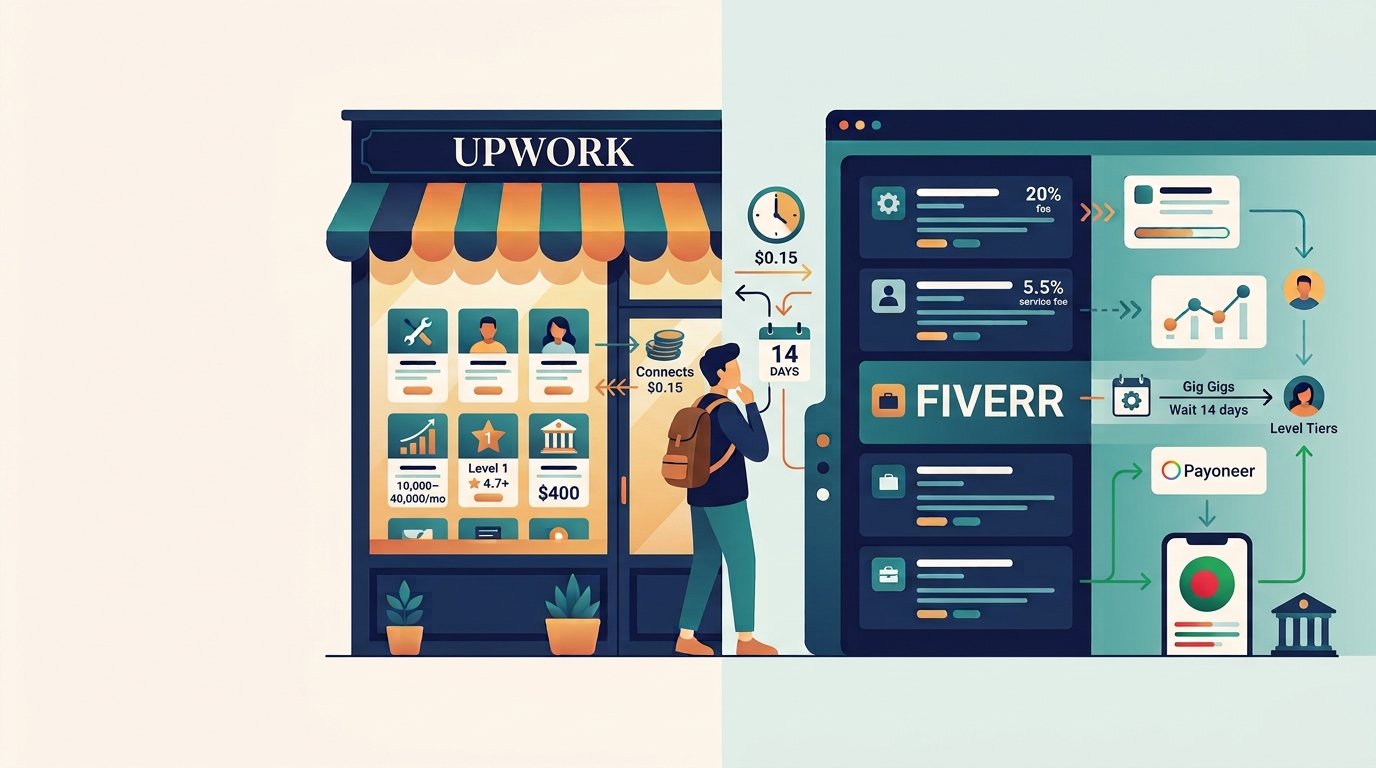 Split comparison of a service storefront and a job board